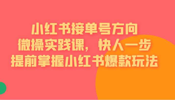 fy1000期-[小红书]小红书接单号方向微操实践课，快人一步提前掌握小红书爆款玩法(小红书接单号方向微操实践课全面解析小红书爆款玩法)