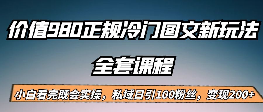 fy1082期-外面卖980的正规冷门图文新玩法，私域日引100粉丝，变现200+(探索短视频平台冷门图文新玩法，实现私域粉丝引流与变现)