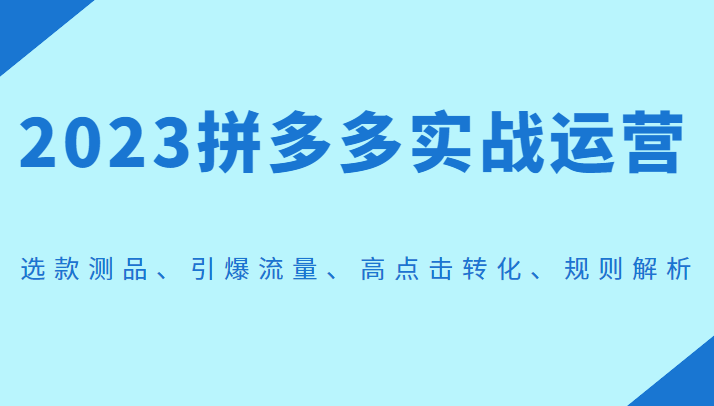 fy1124期-2023拼多多实战运营，选款测品、引爆流量、高点击转化、规则解析(全面解析拼多多实战运营从选款测品到规则解析的一站式学习指南)