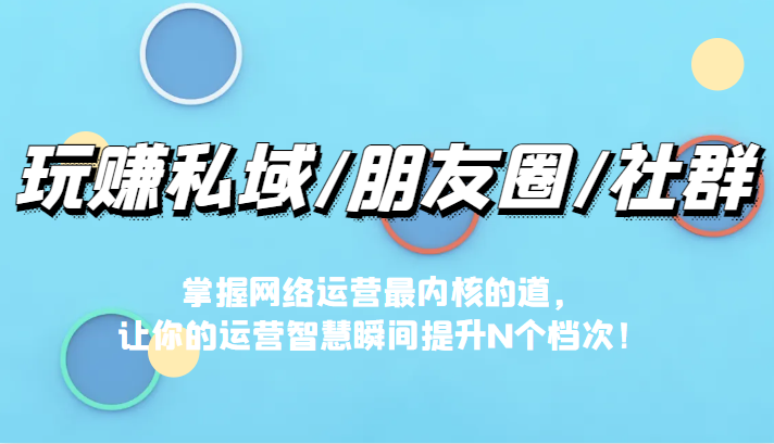 fy1139期-玩赚私域/朋友圈/社群，掌握网络运营最内核的道，让你的运营智慧瞬间提升N个档(掌握网络运营核心之道，提升运营智慧)