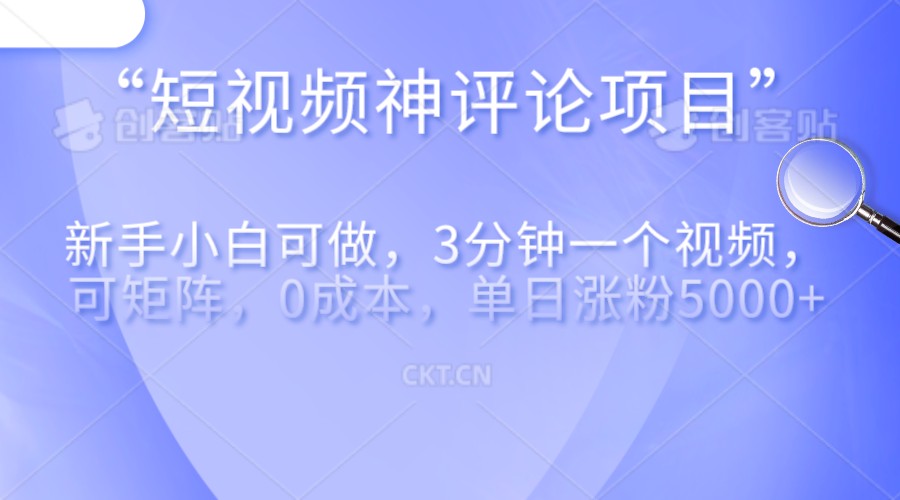 fy1202期-短视频神评论，一天收益500+，新手小白也可操作，长期项目，纯利润(新手小白也能轻松赚钱的秘诀——短视频神评论)