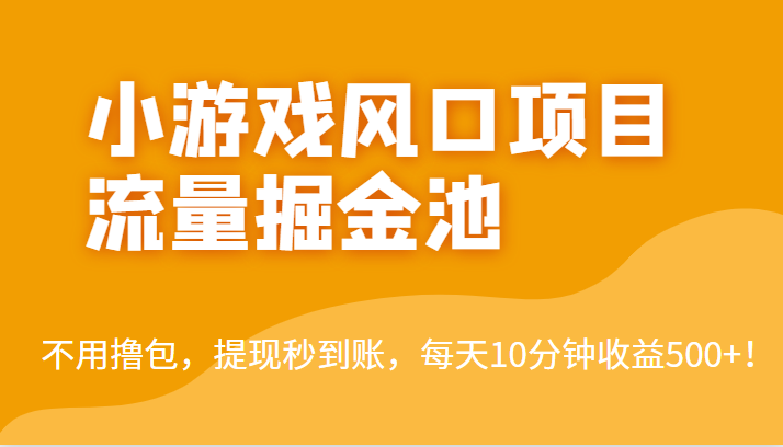 fy1208期-外面收费5000+的小游戏风口项目流量掘金池，不用撸包，提现秒到账，日收益500+！(简单好做，收益高，提现秒到账——小游戏风口项目流量掘金池揭秘)