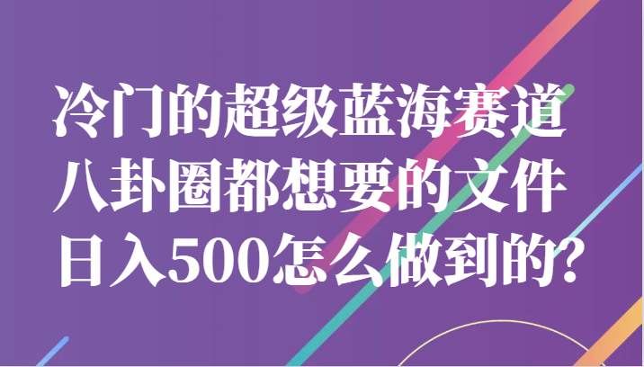 fy1343期-冷门的超级蓝海赛道，八卦圈都想要的文件，一天轻松日入500怎么做到的？(揭秘如何利用娱乐圈八卦文件实现日入500元)