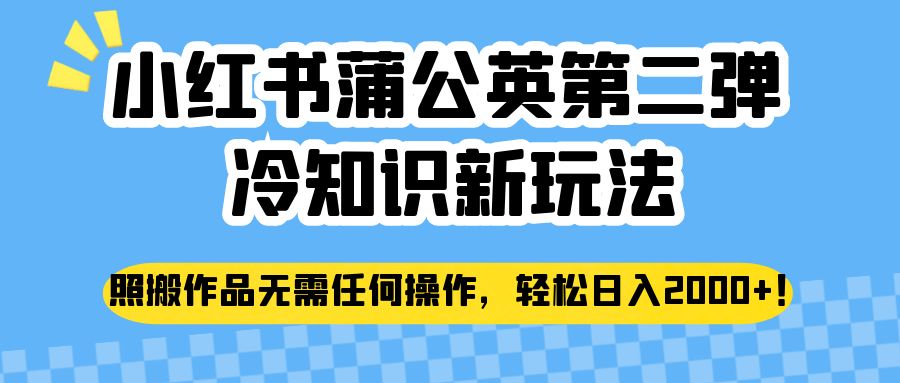 fy1401期-小红书蒲公英第二弹冷知识新玩法，照搬作品无需任何操作，轻松日入2000+！(“小红书蒲公英第二弹冷知识新玩法轻松赚钱的秘密武器”)