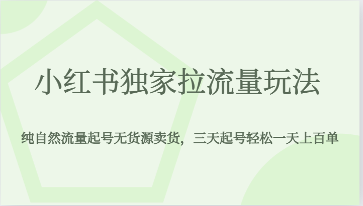 fy1565期-小红书独家拉流量玩法，纯自然流量起号无货源卖货，三天起号轻松一天上百单(小红书独家拉流量玩法三天起号，轻松实现一天上百单)