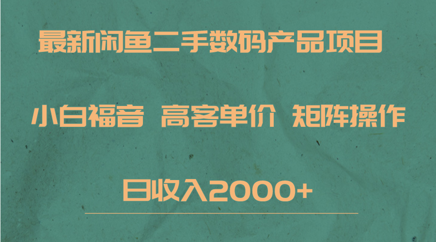 fy1568期-最新闲鱼二手数码赛道，小白福音，高客单价，矩阵操作，日收入2000+(“小白福音最新闲鱼二手数码赛道操作指南及日收入2000+实战经验分享”)