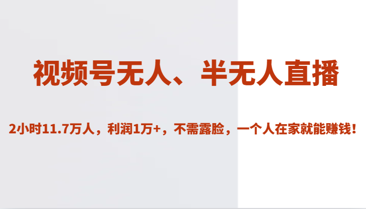 fy1669期-视频号无人、半无人直播2小时11.7万人，利润1万+，不需露脸，一个人在家就能赚钱！(视频号无人、半无人直播在家轻松赚钱的秘密武器)