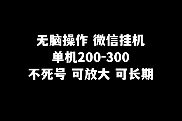 fy2039期-无脑操作微信挂机单机200-300一天，不死号，可放大(轻松赚钱新方法微信挂机项目介绍)