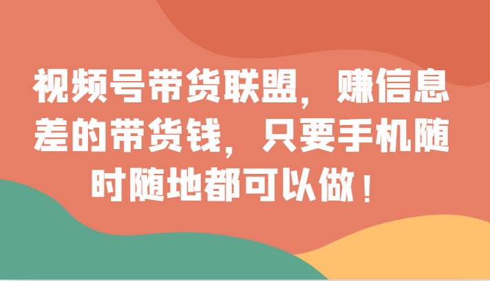 fy2064期-视频号带货联盟，赚信息差的带货钱，只需手机随时随地都可以做！(探索视频号带货联盟普通人的赚钱新机遇)