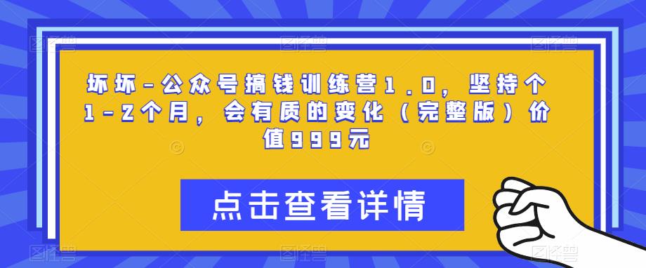 mp1689期-坏坏-公众号搞钱训练营1.0，坚持个1-2个月，会有质的变化（完整版）价值999元(“公众号搞钱训练营1.0零基础也能月入过万的秘密武器”)