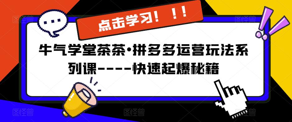 mp2081期-牛气学堂茶茶•拼多多运营玩法系列课—-快速起爆秘籍【更新】(全面掌握拼多多运营秘诀，实现店铺快速起爆)