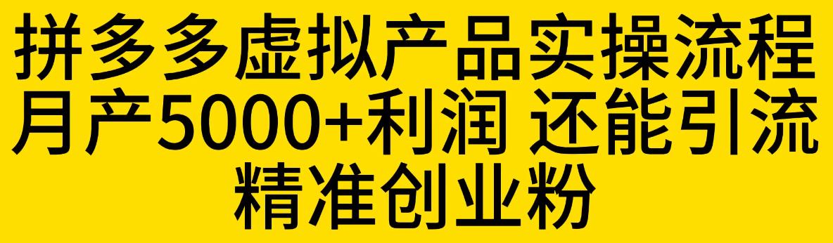 mp2639期-拼多多虚拟产品实操流程，月产5000+利润，还能引流精准创业粉【揭秘】(揭秘拼多多虚拟产品实操流程及其利润与引流效果)