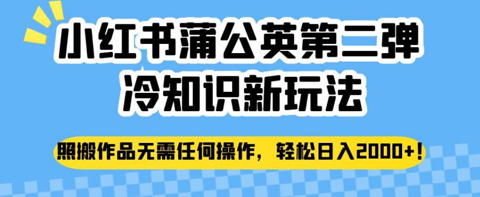 mp3474期-小红书蒲公英第二弹冷知识新玩法，照搬作品无需任何操作，轻松日入2000+【揭秘】(“轻松赚钱新方法小红书蒲公英冷知识图文玩法揭秘”)