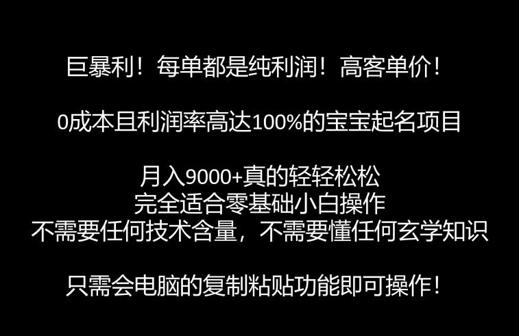 mp3795期-巨暴利，月入9000+的宝宝起名项目，每单都是纯利润，零基础都能躺赚【附软件+视频教程】(零基础也能躺赚的宝宝起名项目详解)