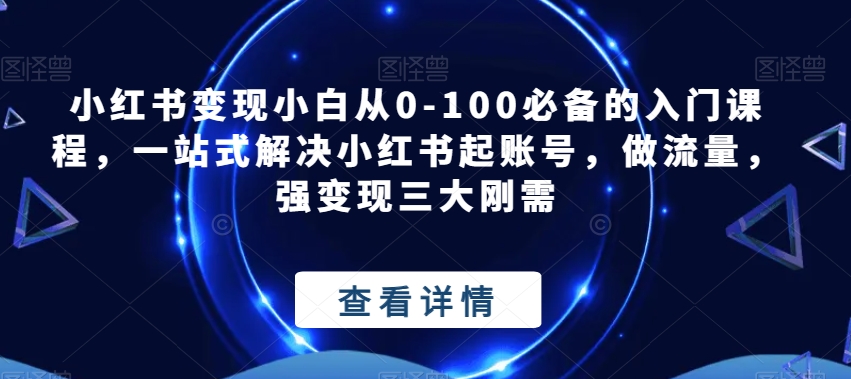 mp3898期-小红书变现小白从0-100必备的入门课程，一站式解决小红书起账号，做流量，强变现三大刚需(全面解析小红书变现之道从零基础到精通)