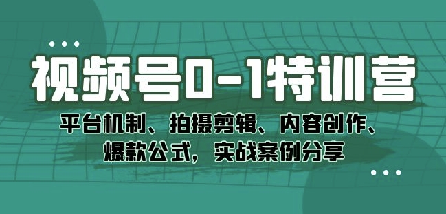 mp4073期-视频号0-1特训营：平台机制、拍摄剪辑、内容创作、爆款公式，实战案例分享(深度解析视频号运营从平台机制到爆款内容创作)