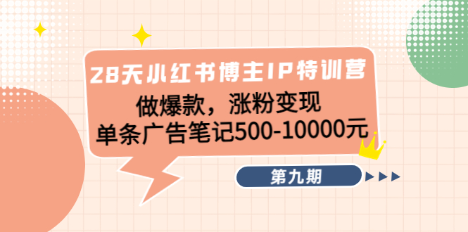 （4267期）28天小红书博主IP特训营《第9期》做爆款，涨粉变现 单条广告笔记500-10000(小红书博主IP特训营《第9期》打造爆款内容，实现粉丝增长与变现)