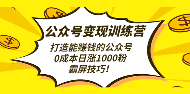 （4585期）公众号变现训练营（第3期）打造能赚钱的公众号，0成本日涨1000粉，霸屏技巧(全面解析公众号变现策略，助你轻松打造赚钱机器)