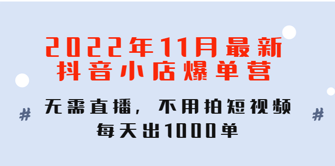 （4356期）2022年11月最新抖音小店爆单训练营：无需直播，不用拍短视频，每天出1000单(无需直播、拍短视频，抖音小店爆单训练营助你每天出1000单)