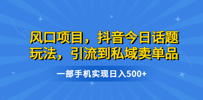 （6588期）风口项目，抖音今日话题玩法，引流到私域卖单品，一部手机实现日入500+(《蓝海项目，抖音今日话题玩法，引流到私域转化，一部手机轻松实现日入500+》简单操作，多渠道变现的新风口项目)