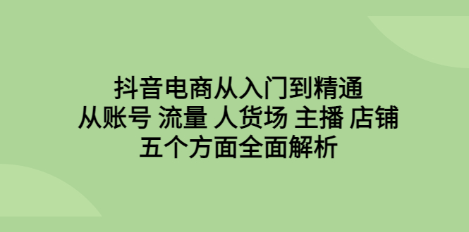 （6598期）抖音电商从入门到精通，从账号 流量 人货场 主播 店铺五个方面全面解析(抖音电商全攻略从基础理论到实战技巧一网打尽)