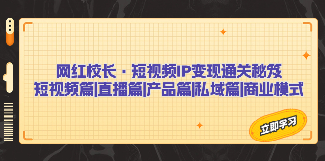 （7129期）网红校长·短视频IP变现通关秘笈：短视频篇+直播篇+产品篇+私域篇+商业模式(网红校长短视频IP变现通关秘笈系统课助力短视频、直播、产品和私域商业模式的成功发展)