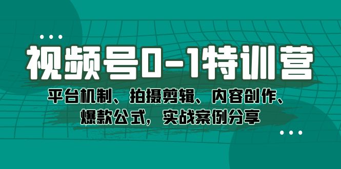 （7373期）视频号0-1特训营：平台机制、拍摄剪辑、内容创作、爆款公式，实战案例分享(全面掌握视频号运营秘诀从平台机制到爆款制作)