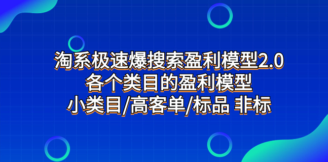 （7737期）淘系极速爆搜索盈利模型2.0，各个类目的盈利模型，小类目/高客单/标品 非标(淘系极速爆搜索盈利模型2.0淘宝类目盈利全攻略)