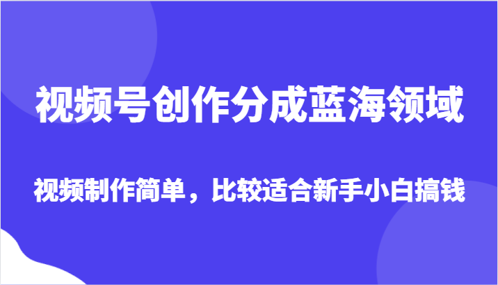 fy2192期-视频号创作分成蓝海领域，视频制作简单，比较适合新手小白搞钱(探索视频号创作新手小白的赚钱新途径)