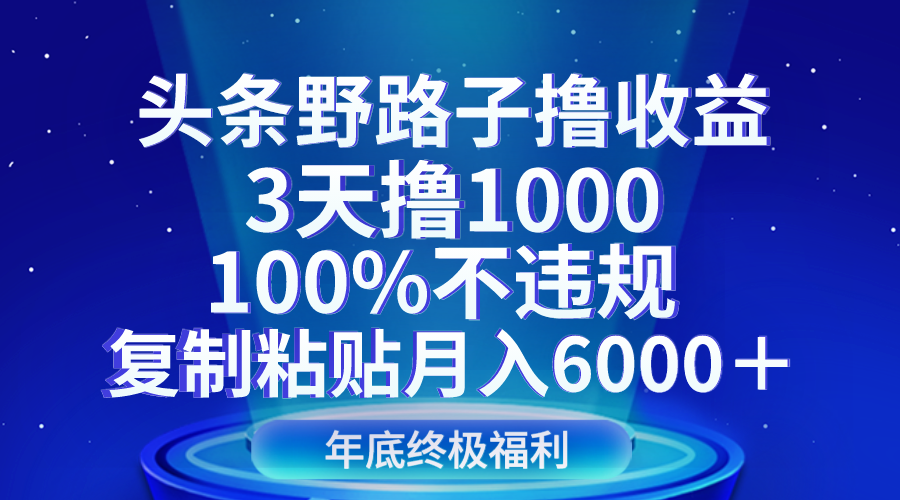 fy2200期-头条野路子撸收益，3天撸1000，100%不违规，复制粘贴月入6000＋(探索新的赚钱途径《头条野路子撸收益，3天撸1000，100%不违规，复制粘贴月入6000＋》)