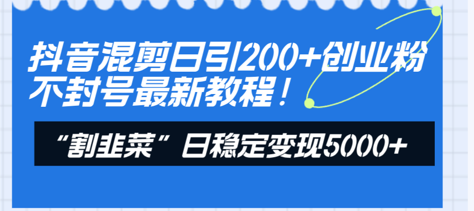 （8349期）抖音混剪日引200+创业粉不封号最新教程！“割韭菜”日稳定变现5000+！(抖音创业粉引流不封号实操教程日引200+创业粉，日稳定变现5000+)