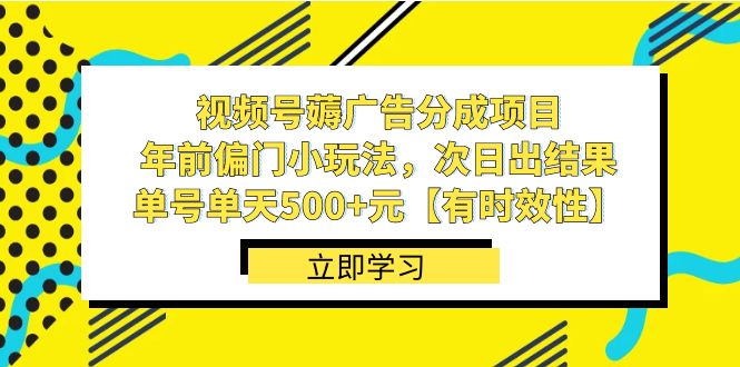 fy2441期-视频号薅广告分成项目，年前偏门小玩法，次日出结果，单号单天500+元【有时效性】