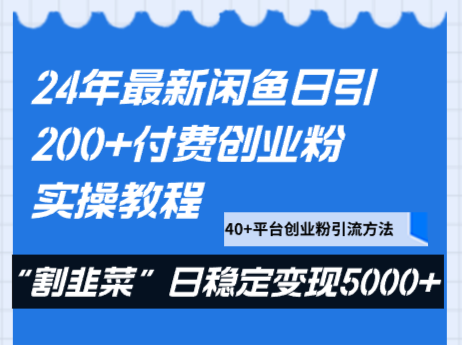 fy2443期-24年最新闲鱼日引200+付费创业粉，割韭菜每天5000+收益实操教程！