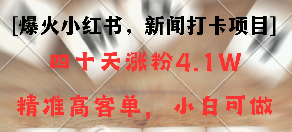 fy2540期-新闻打卡项目，小红书40天涨粉4.1w，高客单精准粉，变现能力超强