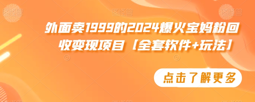 mp6415期-外面卖1999的2024爆火宝妈粉回收变现项目【全套软件+玩法】