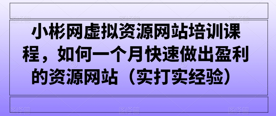 mp6543期-小彬网虚拟资源网站培训课程，如何一个月快速做出盈利的资源网站（实打实经验）