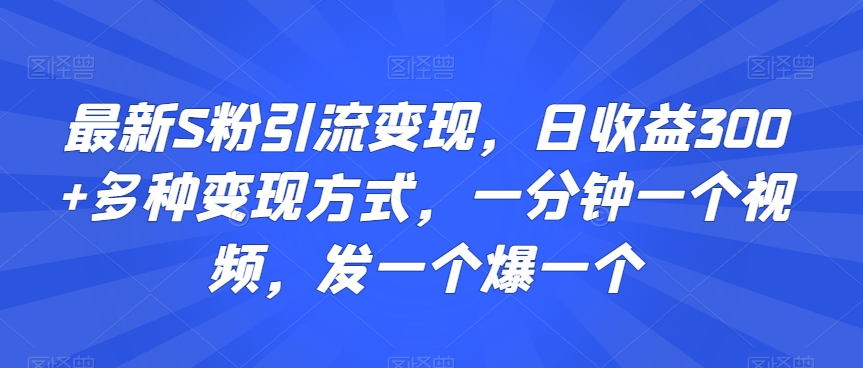 mp6654期-最新S粉引流变现，日收益300+多种变现方式，一分钟一个视频，发一个爆一个