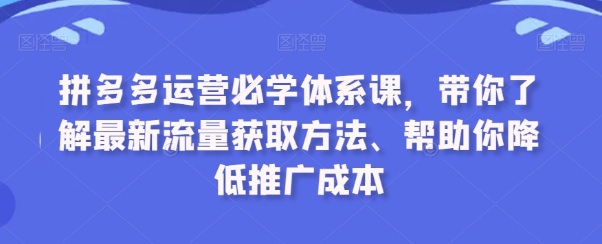 mp6658期-拼多多运营必学体系课，带你了解最新流量获取方法、帮助你降低推广成本