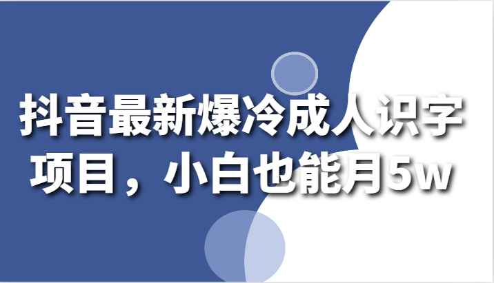 fy2854期-抖音最新爆冷成人识字项目，小白也能月5w