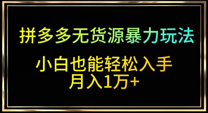 mp6800期-拼多多无货源暴力玩法，全程干货，小白也能轻松入手，月入1万+