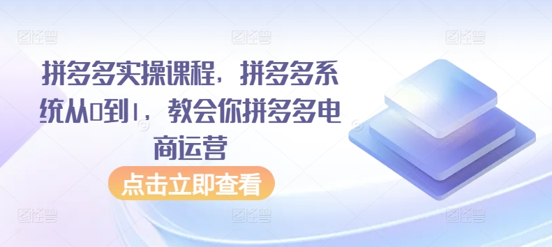 mp6983期-拼多多实操课程，拼多多系统从0到1，教会你拼多多电商运营