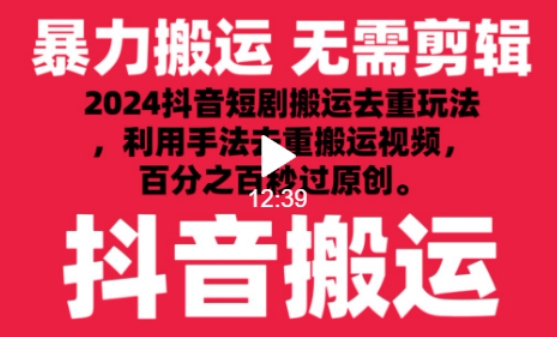 mp6991期-2024最新抖音搬运技术，抖音短剧视频去重，手法搬运，利用工具去重，达到秒过原创的效果