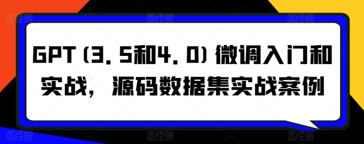 mp7597期-GPT(3.5和4.0)微调入门和实战，源码数据集实战案例