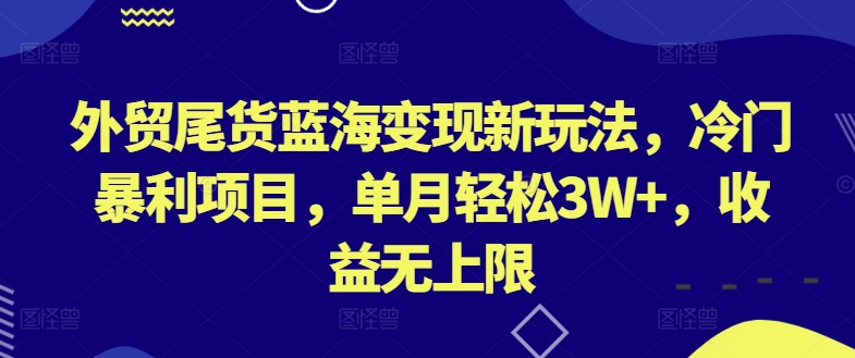 mp7884期-外贸尾货蓝海变现新玩法，冷门暴利项目，单月轻松3W+，收益无上限