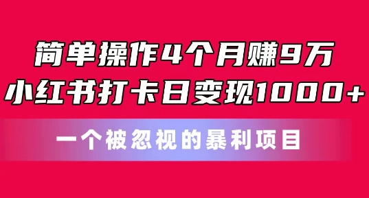 mp8530期-简单操作4个月赚9w，小红书打卡日变现1k，一个被忽视的暴力项目