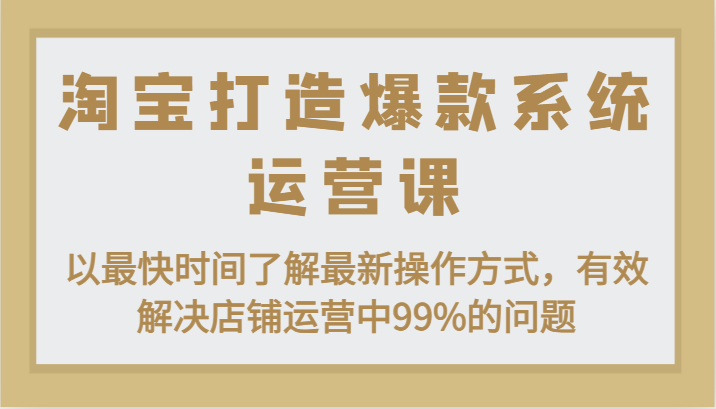 fy4368期-淘宝打造爆款系统运营课：以最快时间了解最新操作方式，有效解决店铺运营中99%的问题