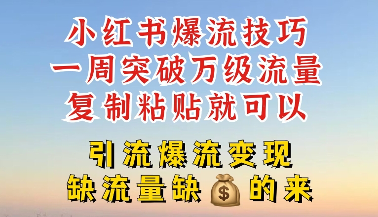 mp9074期-小红书爆流技巧，一周突破万级流量，复制粘贴就可以，引流爆流变现