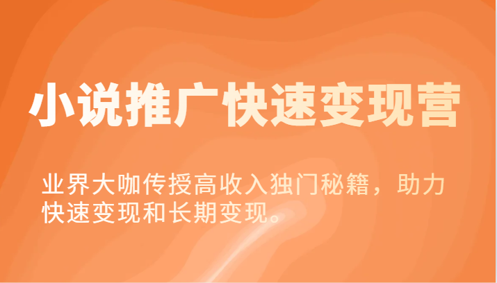 fy4997期-小说推广快速变现营-业界大咖传授高收入独门秘籍，助力快速变现和长期变现。