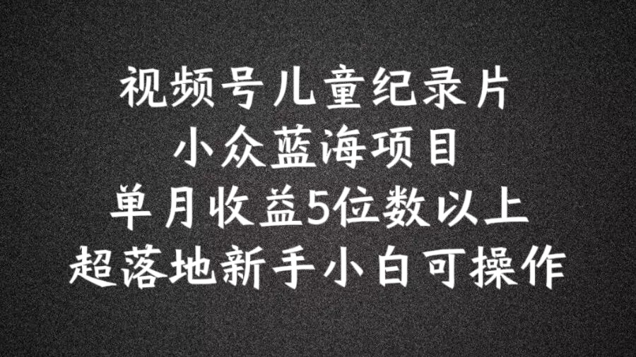 mp9589期-2024蓝海项目视频号儿童纪录片科普，单月收益5位数以上，新手小白可操作