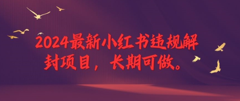 mp10011期-2024最新小红书违规解封项目，长期可做，一个可以做到退休的项目